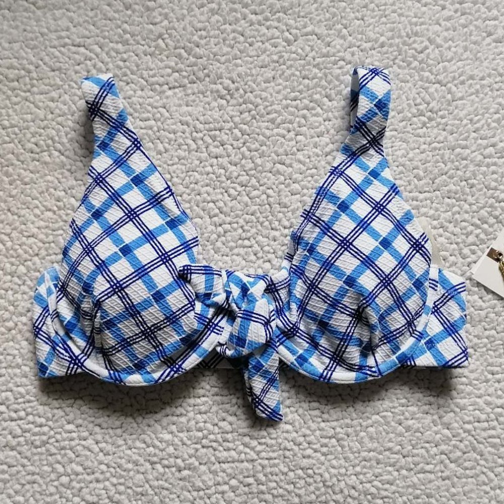 Jessica Simpson Women’s Tie Front D-Bra in Caspian Plaid, Size SD